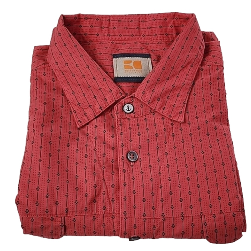 BOSS ORANGE Men's Coral-Red Micro-Pattern Button-Down Shirt